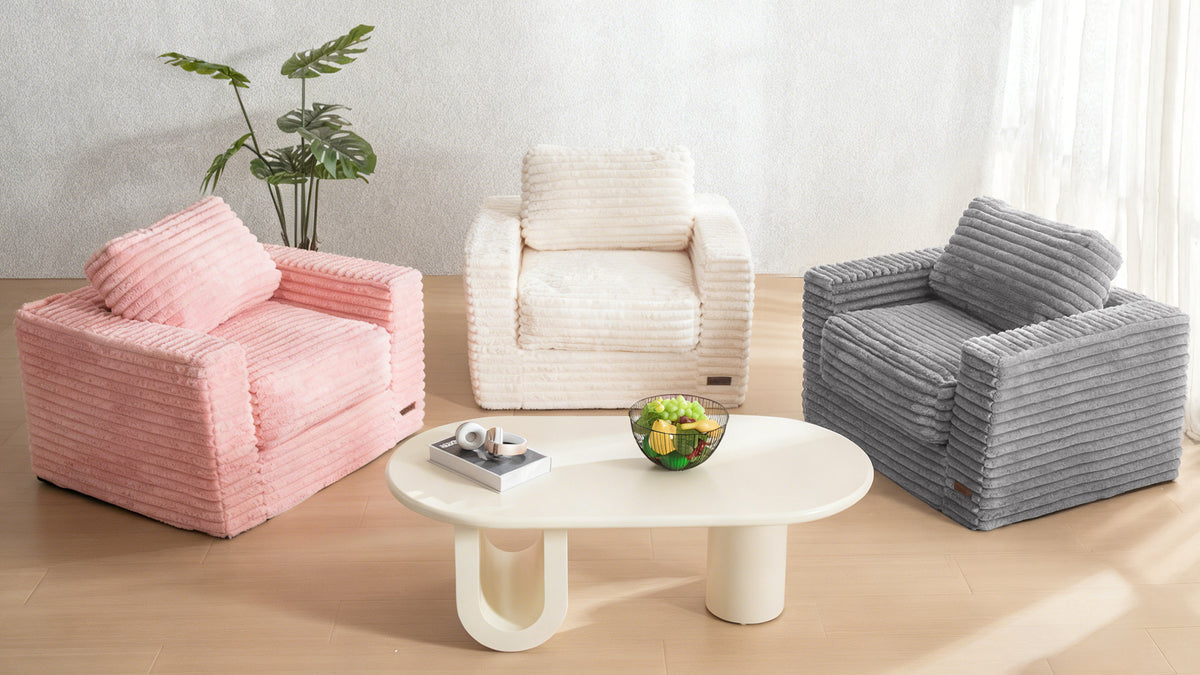 Cloud-Soft Striped Faux Fur Bean Bag Sofa